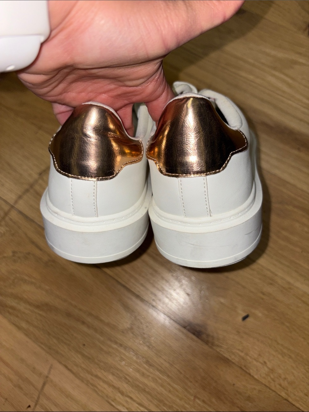 Steve Madden White Sneakers with Gold Heel Accent - Picture 2 of 8